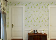 Hotel Bedroom Asian style Wallpaper Breathable with White Green Leaves pattern
