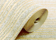 金および灰色の砂岩粒子の現代取り外し可能な壁紙の寝室のしまのある壁紙